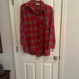 Adora Size L Red Plaid Button-Up Shirt